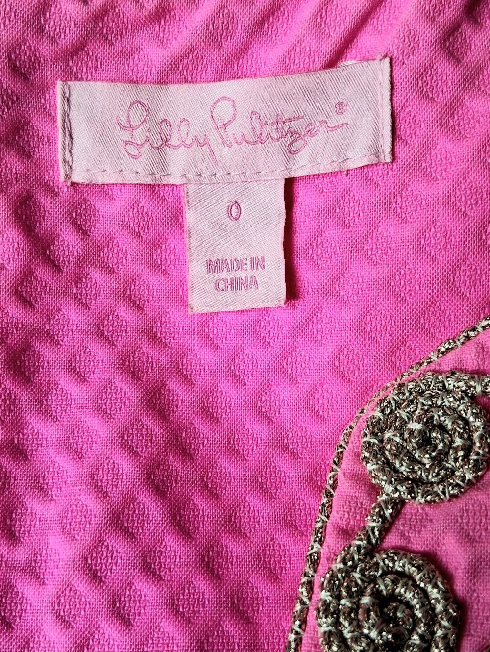 Lilly Pulitzer Gabby Shift Dress Pop Pink Metallic Gold Embroidery Size 0 - Picture 15 of 15